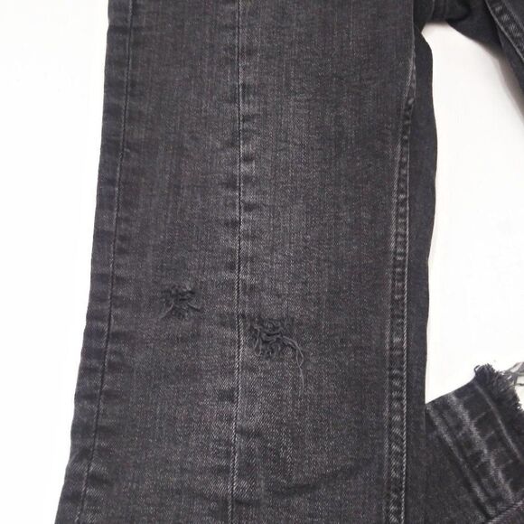 ZARA Woman Distressed Raw Step Hem Jeans Front Seam Stretch Black / Gray Sz 6 - Picture 8 of 10